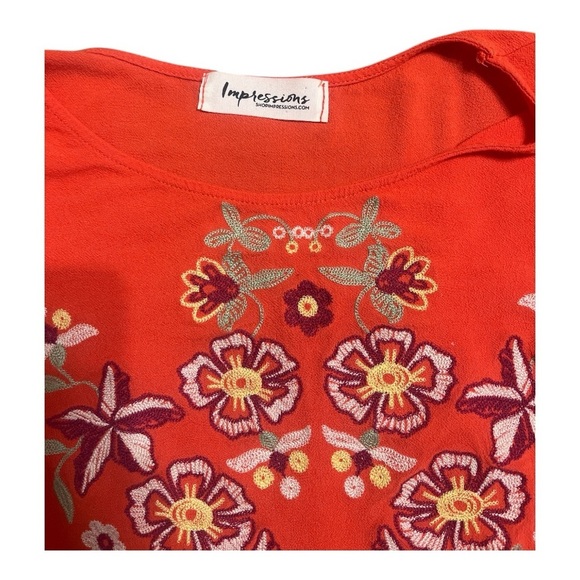 Impressions Orange Embellished Flounce Short Sleeve Blouse - Picture 8 of 10
